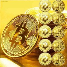 Tasaryum Bitcoin Madeni Para Özel Üretim Gold Altın Görünümlü Dekoratif Hatıra Anı Metal Bitcoin