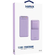 Sunix 12000 Mah Dijital Göstergeli Dahili Çoklu Kablolu Taşınabilir Powerbank Mor Pb-49