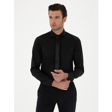 Cacharel Erkek Siyah Slim Fit Uzun Kollu Basic Gömlek 50270146-VR046