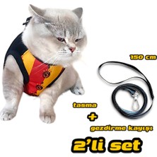 Petshoper Galatasaray Kedi Göğüs Tasması ve Gezdirme Kayışı Set