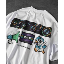 Abitso Unisex Kadın/erkek Piksel Kabartmalı Baskı Oversize %100 Pamuk T-Shirt