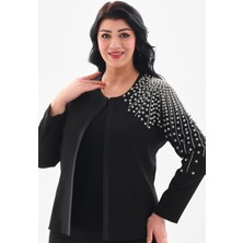Ladies First Büyük Beden 3913 Siyah Ceket+Bluz Takım