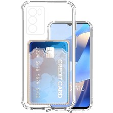 Kvy Oppo A16 Kamera Korumalı Kartlıklı Setra Şeffaf Silikon Kılıf Ekran Koruyucu