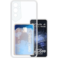 Kvy Tecno Pova 4 Kamera Korumalı Kartlıklı Setra Şeffaf Silikon Kılıf Ekran Koruyucu