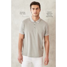 AC&Co / Altınyıldız Classics Erkek Çekmeyen Pamuklu Kumaş Slim Fit Dar Kesim Gri Kıvrılmaz Polo Yaka Tişört