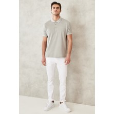 AC&Co / Altınyıldız Classics Erkek Çekmeyen Pamuklu Kumaş Slim Fit Dar Kesim Gri Kıvrılmaz Polo Yaka Tişört