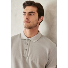 AC&Co / Altınyıldız Classics Erkek Çekmeyen Pamuklu Kumaş Slim Fit Dar Kesim Gri Kıvrılmaz Polo Yaka Tişört