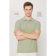 AC&Co / Altınyıldız Classics Erkek Çekmeyen Pamuklu Kumaş Slim Fit Dar Kesim Yeşil Kıvrılmaz Polo Yaka Tişört