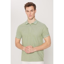 AC&Co / Altınyıldız Classics Erkek Çekmeyen Pamuklu Kumaş Slim Fit Dar Kesim Yeşil Kıvrılmaz Polo Yaka Tişört
