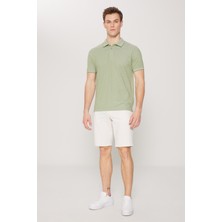 AC&Co / Altınyıldız Classics Erkek Çekmeyen Pamuklu Kumaş Slim Fit Dar Kesim Yeşil Kıvrılmaz Polo Yaka Tişört