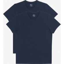 Altınyıldız Classics Erkek Lacivert-lacivert 2'li V Yaka %100 Pamuk Slim Fit Dar Kesim Basic Tişört
