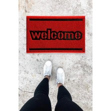 Narnuga Dijital Baskı Kırmızı Kıvırcık Desen Kapı Önü Paspası K-1020