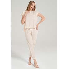 Feyza Kadın Kısa Kol Bej Pijama Takım C4T6N0O5