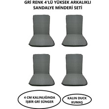 Mor Minder Sandalye Minderi Büyük Arkalıklı Yıkanabilir 4'lü Gri Renk 4 cm Sünger