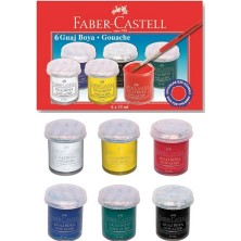 Faber-Castell Guaj Boya 6 Renk x 15 ml Su Bazlı Şişe 1 Paket Faber Guaj Boya Seti Şişe Içerisinde 6 Lı Okul Hobi