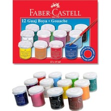 Faber-Castell Guaj Boya 12 Renk x 15 ml Su Bazlı Şişe 1 Paket Faber Guaj Boya Seti Şişe Içerisinde 12 Li Okul Hobi