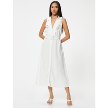 Koton Kolsuz Midi Gömlek Elbise Kemerli Floral Fisto Detaylı