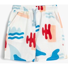 Koton Şort Cepli Beli Bağlamalı Desenli Pamuklu