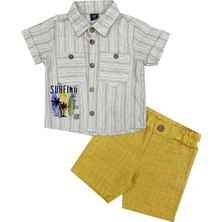 Tuo Bebe  Erkek Çocuk Sarı Sörf Tahtası Baskılı Yazlık Gömlek Şort 2'li Takım