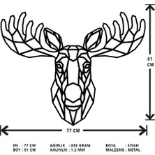 Ansac Metal Geyik  Metal Duvar Tablosu 60X47cm Siyah
