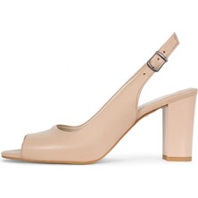 Grasyano Hakiki Deri Topuklu Sandalet Nude Pudra Pembe - 7,5 Cm Kalın Topuk Yuvarlak Burun - El İşçiliği Premium Yumuşak Deri GRS051-PM