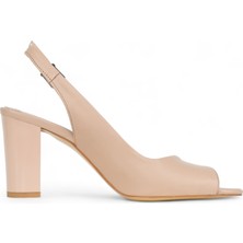Grasyano Hakiki Deri Topuklu Sandalet Nude Pudra Pembe - 7,5 Cm Kalın Topuk Yuvarlak Burun - El İşçiliği Premium Yumuşak Deri GRS051-PM