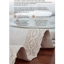 Evlen Home Collection  Keten Pamuk Dantelli Runner 50X130 cm Linen Kumaş Masa Örtüsü Sehpa Leke Tutmaz Mutfak Bej