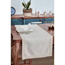 Evlen Home Collection  Keten Pamuk Dantelli Runner 50X130 cm Linen Kumaş Masa Örtüsü Sehpa Leke Tutmaz Mutfak Bej