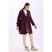 Pastelastore %100 Pamuk Gabardin Midi (95CM) Astarlı Kemerli Kadın Trençkot 1113