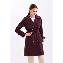Pastelastore %100 Pamuk Gabardin Midi (95CM) Astarlı Kemerli Kadın Trençkot 1113
