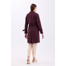Pastelastore %100 Pamuk Gabardin Midi (95CM) Astarlı Kemerli Kadın Trençkot 1113