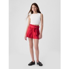 Gap Kız Çocuk Kırmızı High Rise Paperbag Denim Şort