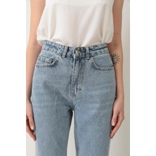 Polo State Yüksek Bel Mom Jean %100 Pamuk Denim Pantolon Mavi
