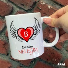 Hediyeci Abla Size Özel Benim Meleğim Kanatlı Kalp B Harfli Seramik Baskılı Kupa Bardaklar