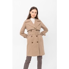 Pastelastore %100 Pamuk Gabardin Midi (95CM) Astarlı Kemerli Kadın Trençkot 1113