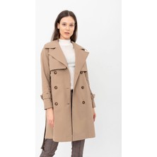 Pastelastore %100 Pamuk Gabardin Midi (95CM) Astarlı Kemerli Kadın Trençkot 1113