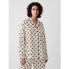 Gap Kadın Bej Desenli Poplin Pijama Üstü