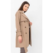 Pastelastore %100 Pamuk Gabardin Midi (95CM) Astarlı Kemerli Kadın Trençkot 1113