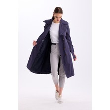 Pastelastore %100 Pamuk Gabardin Uzun (110CM) Astarlı Kemerli Kadın Trençkot 1111