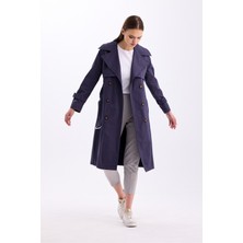 Pastelastore %100 Pamuk Gabardin Uzun (110CM) Astarlı Kemerli Kadın Trençkot 1111