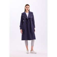Pastelastore %100 Pamuk Gabardin Uzun (110CM) Astarlı Kemerli Kadın Trençkot 1111