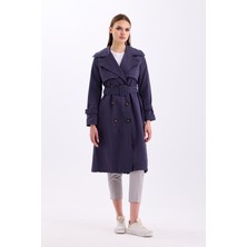 Pastelastore %100 Pamuk Gabardin Uzun (110CM) Astarlı Kemerli Kadın Trençkot 1111