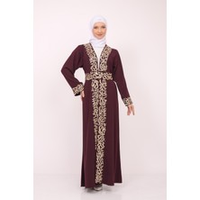 Zaytoon Uzun Kollu Oversize Kalıplı Geleneksel Kalın Arapça Harfları Nakışlı Kadın Geniş Abaya M-3xl C100032