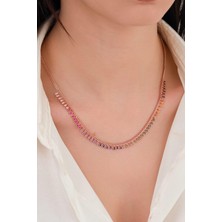 TMT Silver  Gümüş Rose Bronz Renkli Zirkon Taşlı Damla Kolye