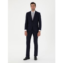 Cacharel Erkek Lacivert Slim Fit Mikro Desenli Mono Yaka Yün Karışımlı Takım Elbise 50272937-VR033