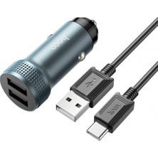 Teknoexpress Z9 Çift USB Girişli Araç Şarj Başlık + USB To Type-C Kablo Hediyeli - Füme