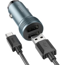 Teknoexpress Z9 Çift USB Girişli Araç Şarj Başlık + USB To Type-C Kablo Hediyeli - Füme