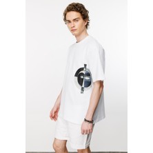 Nors Tribal Logo Oversize Tshirt - Beyaz