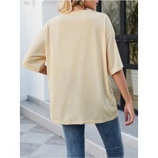 Woodroffe Kadın Classical Baskılı 4'lü Bisiklet Yaka Salaş Oversize Boyfriend T-Shirt