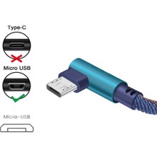 1 Metre Mikro USB Android Kablosu  Sağ Açılı  90 Derece Mikro USB  Örgülü Kopmaz Bükülmez  Kablo